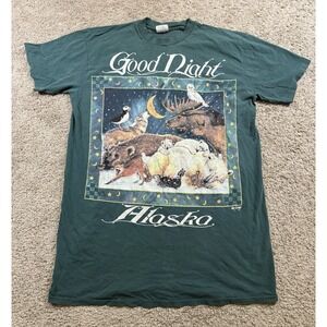 Vintage Alaska Nightgown Womens One Size Blue Jan Griggs Art Wolf Animals 90s